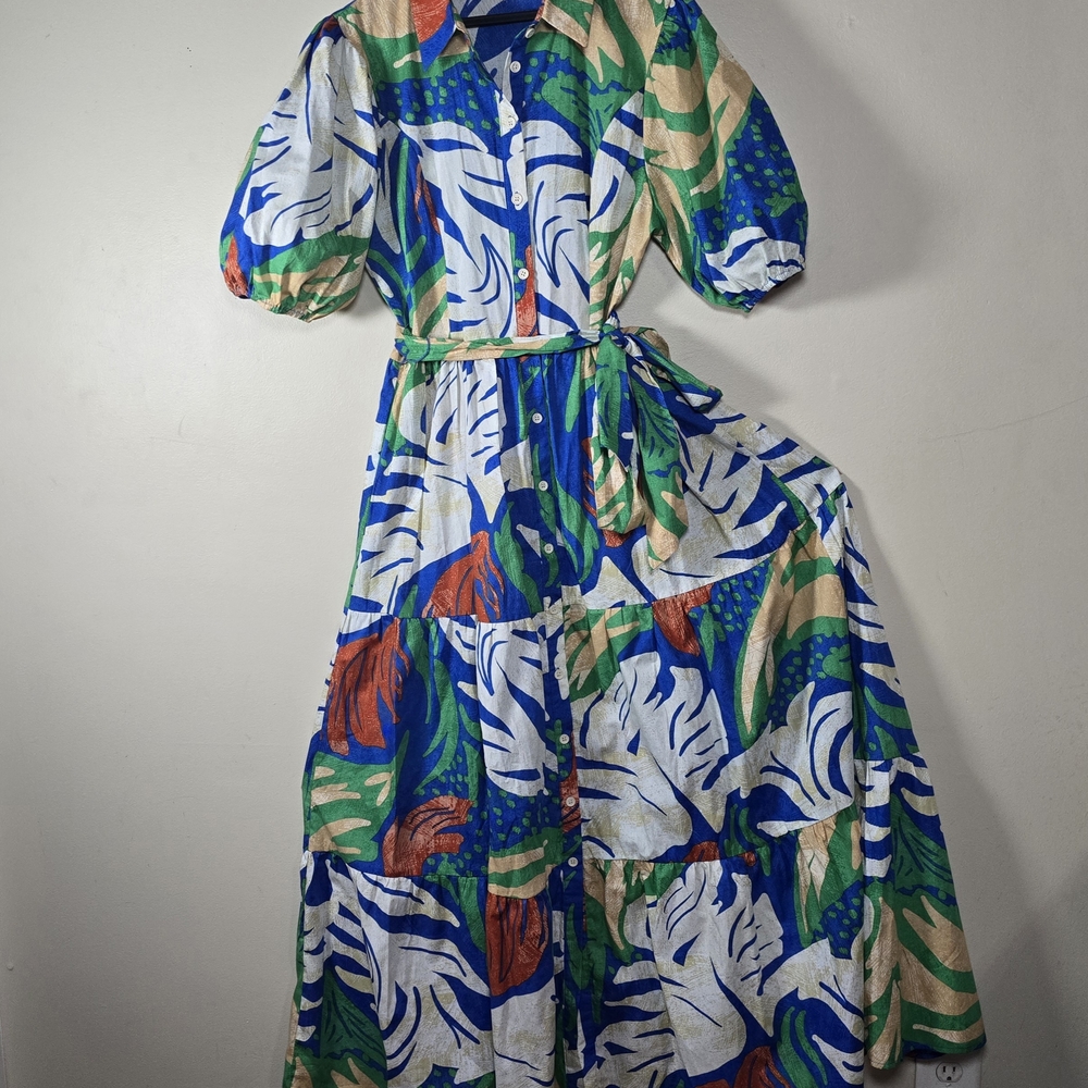 Flying Tomato Vibrant Leaf Print Maxi Dress 100% Cotton Size Large. - Picture 11 of 14